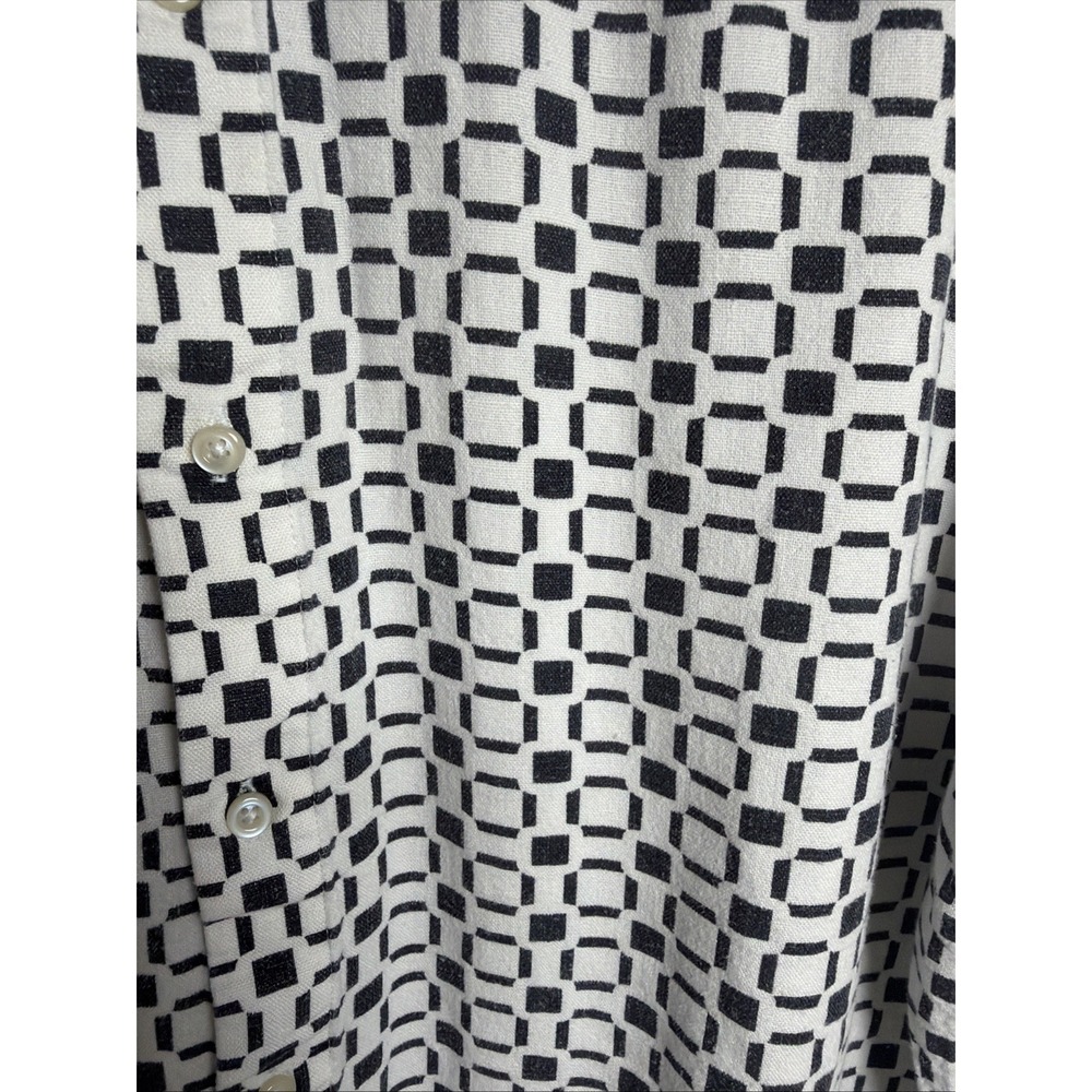 Ascot Linen Blend Men's Button Down SS Black White Block Linen Blend Medium - Picture 3 of 6